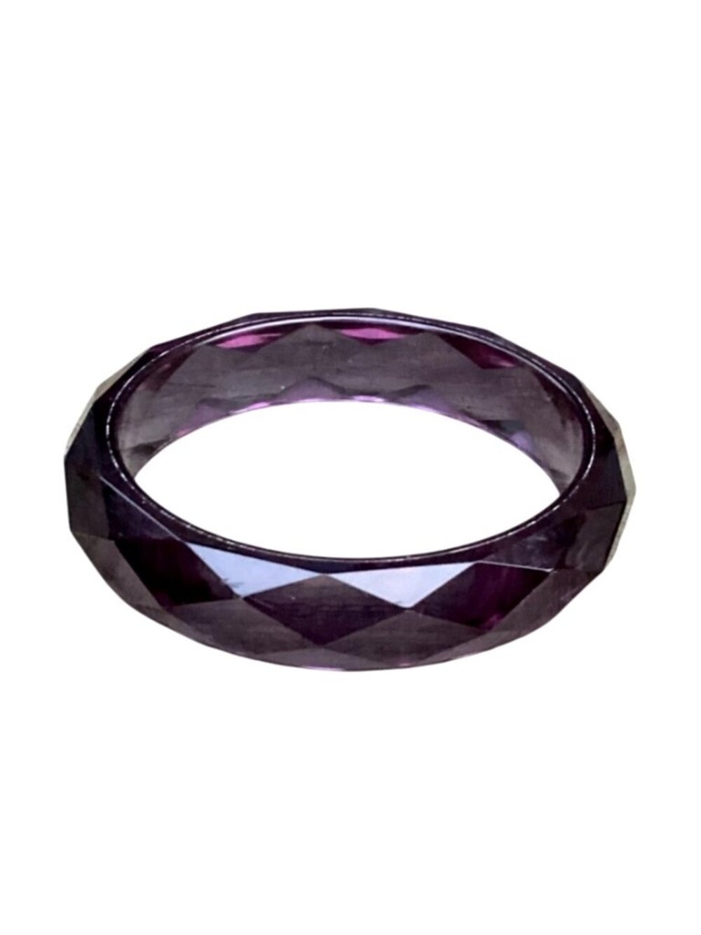 Vintage Faceted Transparent Purple Acrylic Lucite Bangle Bracelet Size Small